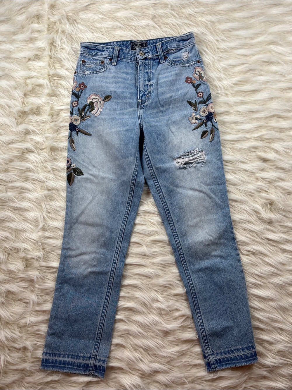 Abercrombie & Fitch Annie High Rise Girlfriend Floral Stitching 25x26 Y2K